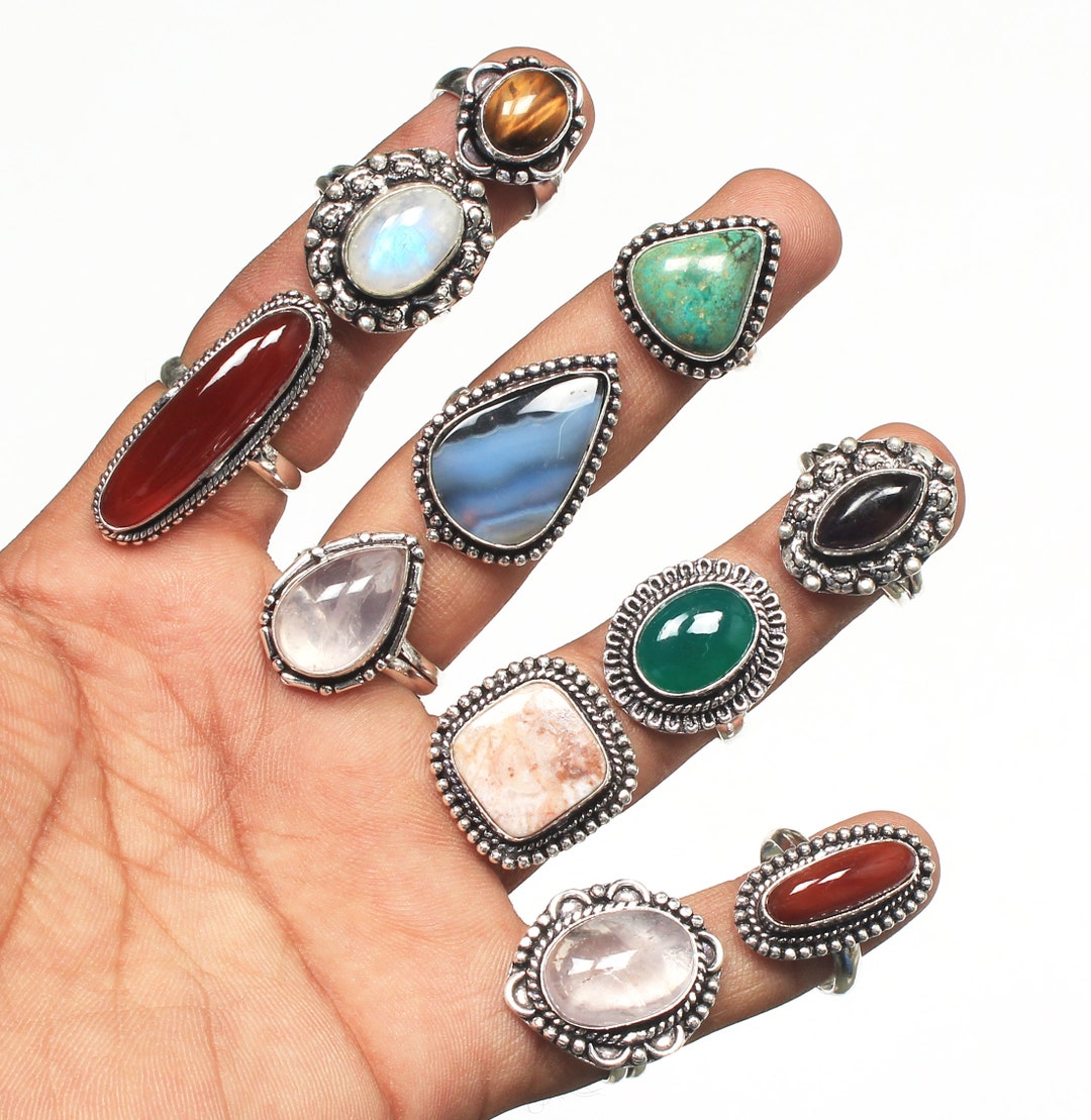 Multi Color Mix Rings, Assorted Crystal Handmade Rings Jewelry ...