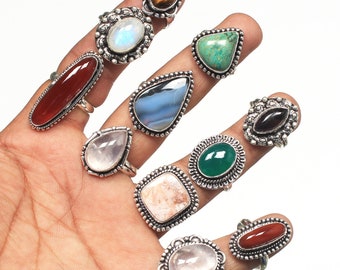 Multi Color Mix Rings, Assorted Crystal Handmade Rings Jewelry, Gemstone Designer Rings For Women