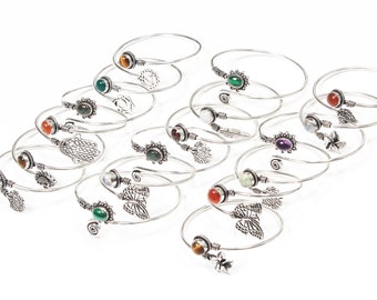 Multi Color Adjustable Bangle, Assorted Gemstone Charm Handmade Bangle Bracelet Jewelry, Wholesale Lot For Bulk Sale
