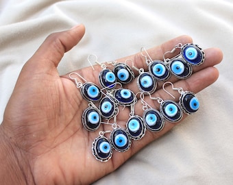 Evil Eye Crystal Earring, Silver Overlay Earring, Handmade Earring, Vintage Earring, Hippie Earring, Statement Crystal Earring jewelry