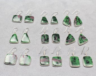 Ruby-zoisite Earrings, Healing Crystal Jewelry, natural gemstone earring, Silver Plated Earring, Handmade Earrings, Anxiety Study