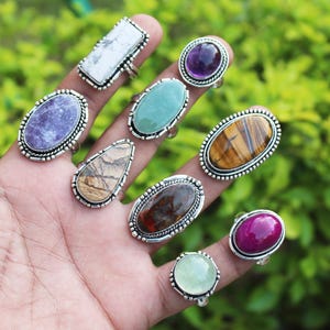 Crystal Rings, Statement Rings for Women, Boho Rings, Natural Gemstone Handmade Jewelry, Chunky Rings