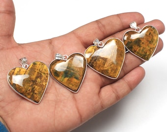 Natural Nelite Crystal Heart Bezel Pendant Necklace, Nelite Gemstone Silver Overlay Pendant For Women, Wholesale Pendant Fashion Jewelry