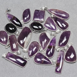 Natural Amethyst Crystal Pendant Necklace, Silver Overlay Bezel Pendant, Amethyst Gemstone Pendant For Women, Wholesale Pendant Jewelry