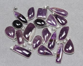 Natural Amethyst Crystal Pendant Necklace, Silver Overlay Bezel Pendant, Amethyst Gemstone Pendant For Women, Wholesale Pendant Jewelry