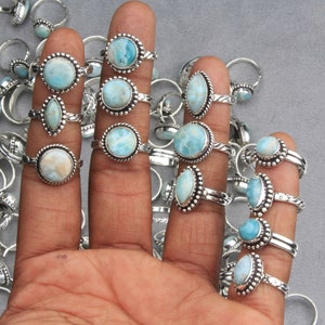 Natural Larimar Rings, Larimar Crystal Ring, Adjustable Silver Overlay Rings, Healing Crystal Rings, Natural Larimar Women Ring Jewelry