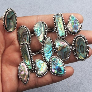 Natuurlijke abaloneschelpring, handgemaakte edelsteenring, statementring, cadeau voor haar, hoogwaardige abaloneschelp damesring sieraden