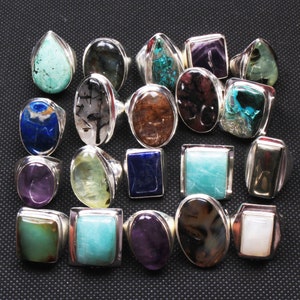 Assorted Crystal Handmade Men's Rings, Vintage Style Gemstone Rings, Wholesale Lot Rings Jewelry For Bulk Sale image 5
