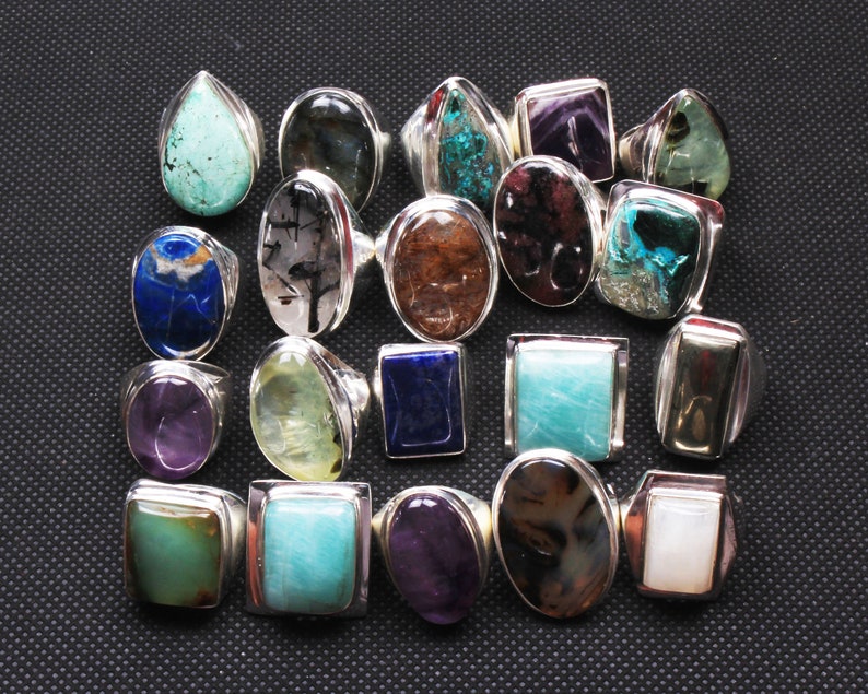 Assorted Crystal Handmade Men's Rings, Vintage Style Gemstone Rings, Wholesale Lot Rings Jewelry For Bulk Sale image 5