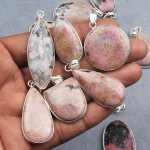 Natural Rhodonite Crystal Pendant, Healing Crystal Pendant, Rhodonite Pendant For Necklace, Crystal Necklace Pendant, Handmade Jewelry