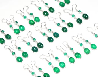 Green Onyx Earrings For Women, Green Onyx Crystal Handmade Bezel Earrings For Wholesale Lots Bulk Sale