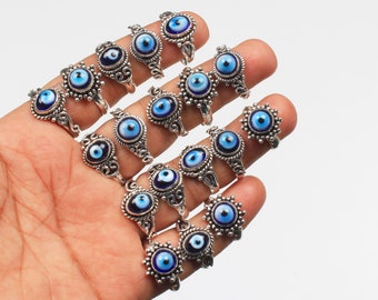 Evil Eye Crystal Rings, Silver Overlay Women Ring's, Handmade Ring, Boho Ring, Hippie Ring, Vintage Ring, Small Stone Ring Size 5 To 10