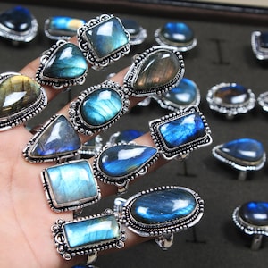 Labradorite Statement Rings for Women – Handmade Jewelry Blue Labradorite Silver-Plated Gifts