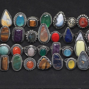 Crystal Multi Color Rings Jewelry, Assorted Gemstone Handmade Rings for Women, Wholesale Lot For Bulk Sale