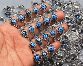 Evil Eye Gemstone Handmade Ring, Evil Eye Crystal Ring, Silver Overlay Women Rings, Hippie Ring, Vintage Ring, Small Stone Ring Size 5 To 10