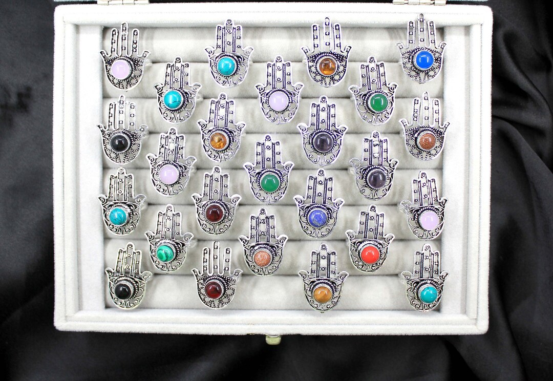 Handmade Rings for Women, Assorted Gemstone Hamsa Rings Jewelry ...