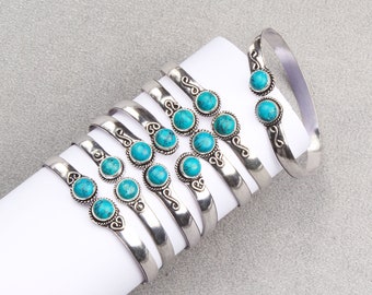 Turquoise Crystal Cuff Bangles, Silver Overlay Cuff Bracelet, Women Adjustable Cuff Bangle Jewelry, Handmade Cuff Bangles, Cuff Bangle Lots