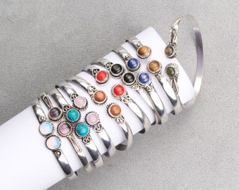 Assorted Crystal Bangle, Silver Overlay Cuff Bracelet, Handmade Cuff Bangle, Multi Gemstone Adjustable Cuff Bangle Jewelry