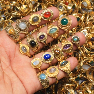 Gold Plated Rings, Assorted Crystal Handmade Gold Plated Ring For Women, Wholesale Lot Multi Color Ring Jewelry