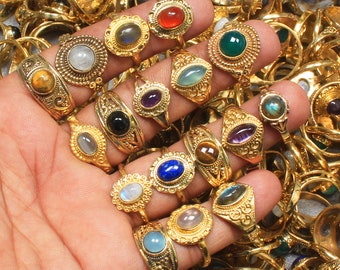 Vergulde ringen, diverse kristallen handgemaakte vergulde ringen voor vrouwen, groothandel veel meerkleurige ringsieraden