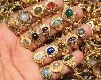 Gold Plated Rings, Assorted Crystal Handmade Gold Plated Ring For Women, Wholesale Lot Multi Color Ring Jewelry