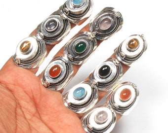 Assorted Gemstone Poison Adjustable Rings, Silver Overlay Women Ring's, Assorted Crystal Handmade Ring For Women, Vintage Ring Jewelry