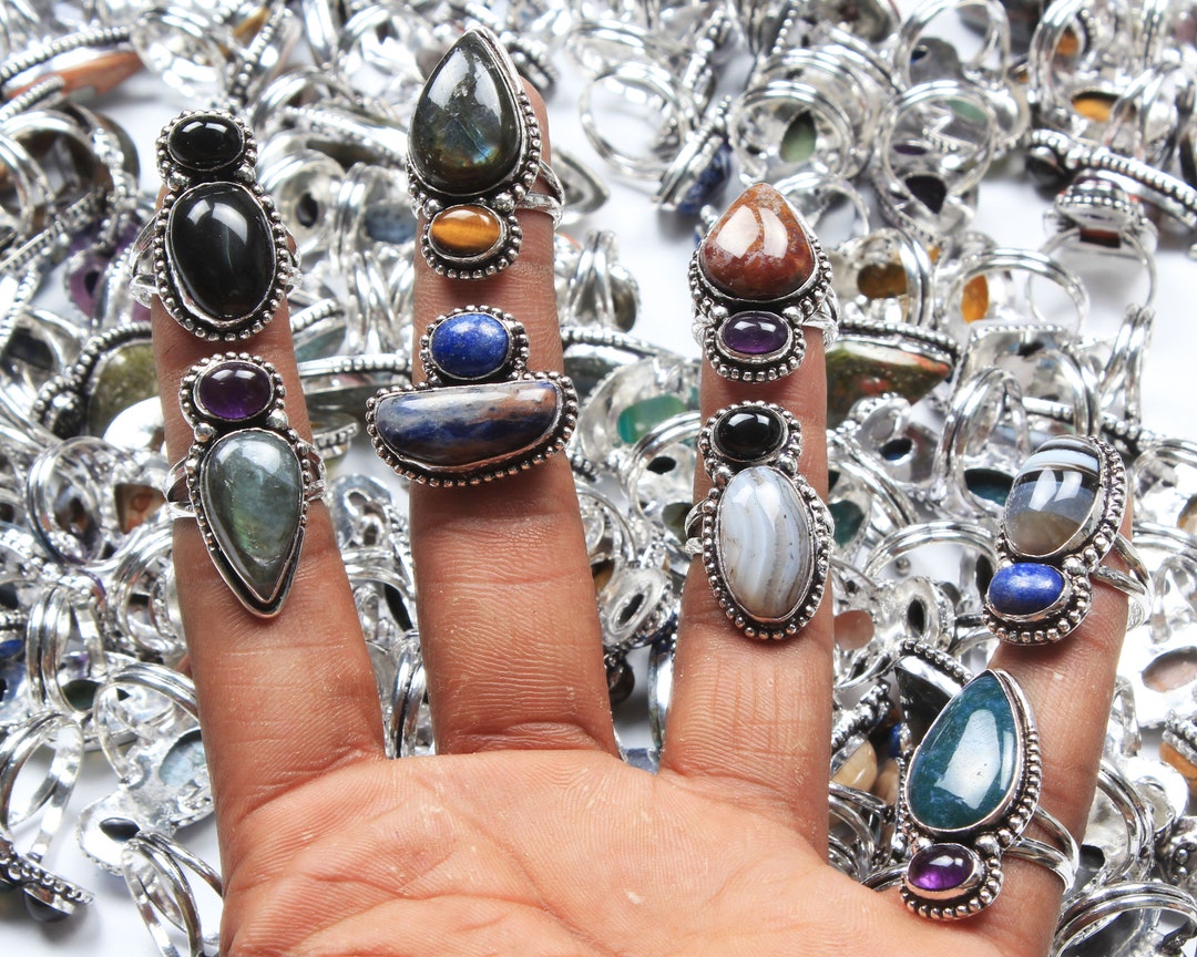 Statement Ring, Natural Assorted Crystal Rings, Handmade Ring, Bohemian ...