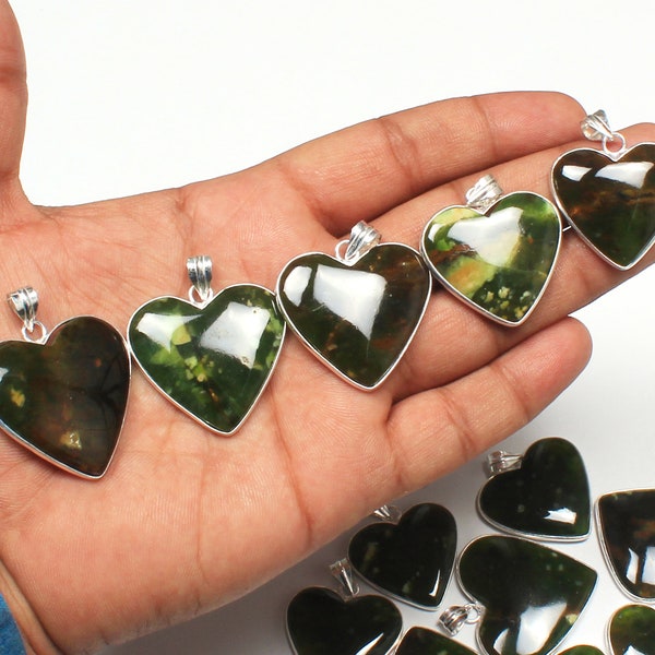 Natural Chrome Chalcedony Crystal Heart Bezel Pendant Necklace, Chrome Chalcedony Gemstone Pendant For Women, Fashion Wholesale Pendants