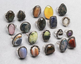 Multi Gemstone Rings, Silver Overlay Rings For Women, Handmade Vintage Rings, Hippie Ring, Crystal Ring, Chunky Rings, Ring For Gift Jewelry