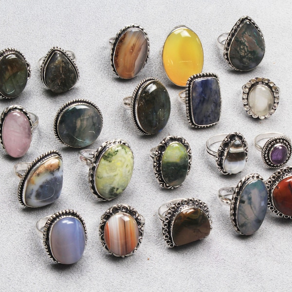 Multi Gemstone Rings, Silver Overlay Rings For Women, Handmade Vintage Rings, Hippie Ring, Crystal Ring, Chunky Rings, Ring For Gift Jewelry