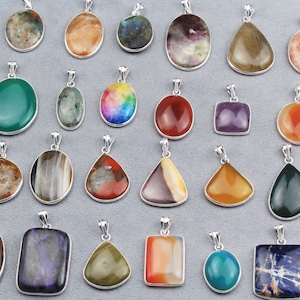 Assorted Crystal Bezel Necklace Pendant Jewelry, Silver Overlay Handmade Pendant, Hippie Crystal Pendants, Women Crystal Pendant Jewelry image 4