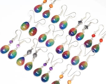 Rainbow Quartz Bezel Earrings For Women, Multi Color Gemstone Wholesale Lot Earrings, Crystal Earrings For Bulk Sale