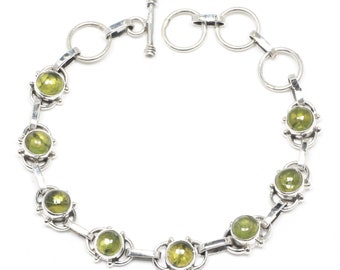 Peridot Silver Bracelet for Women and Men - Boho, Handmade and Chic