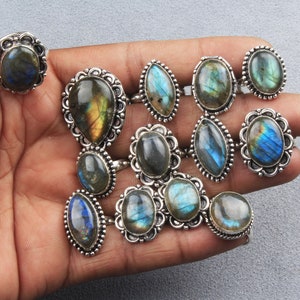 Labradorite Crystal Ring&#39;s, Silver Overlay Handmade Ring, Boho Statement Ring, Bohemian Ring, Labradorite Ring, Rings for Gift