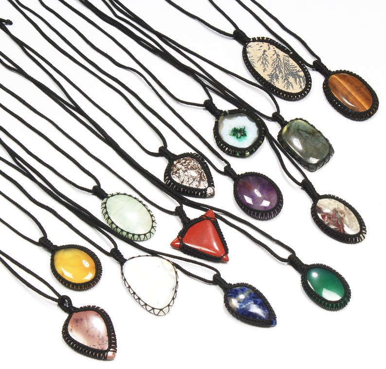 Macramé Crystal Necklace, Macrame Jewelry, Handmade Macrame Necklace Pendant's, Healing Crystal Pendant Jewelry, Women Crystal Gift Jewelry image 2