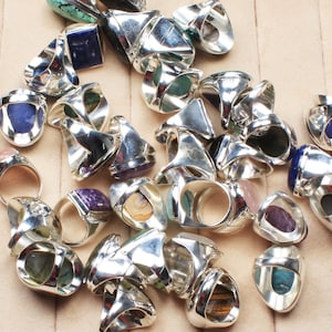 Assorted Crystal Handmade Men's Rings, Vintage Style Gemstone Rings, Wholesale Lot Rings Jewelry For Bulk Sale image 6