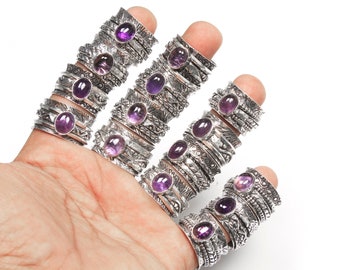 Amethist Crystal Spinner Ring, Zilveren Overlay Vrouwen Ring, Boho Handgemaakte Spinner Ring, Boho Amethyst Crystal Spinner Ring's sieraden