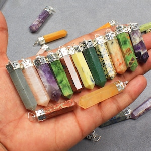 Natural Crystal Pointed Pendant, Women Gemstone Necklace, Crystal Pencil Point Pendant, Hippie Necklace, Boho Pendants, Handmade Jewelry