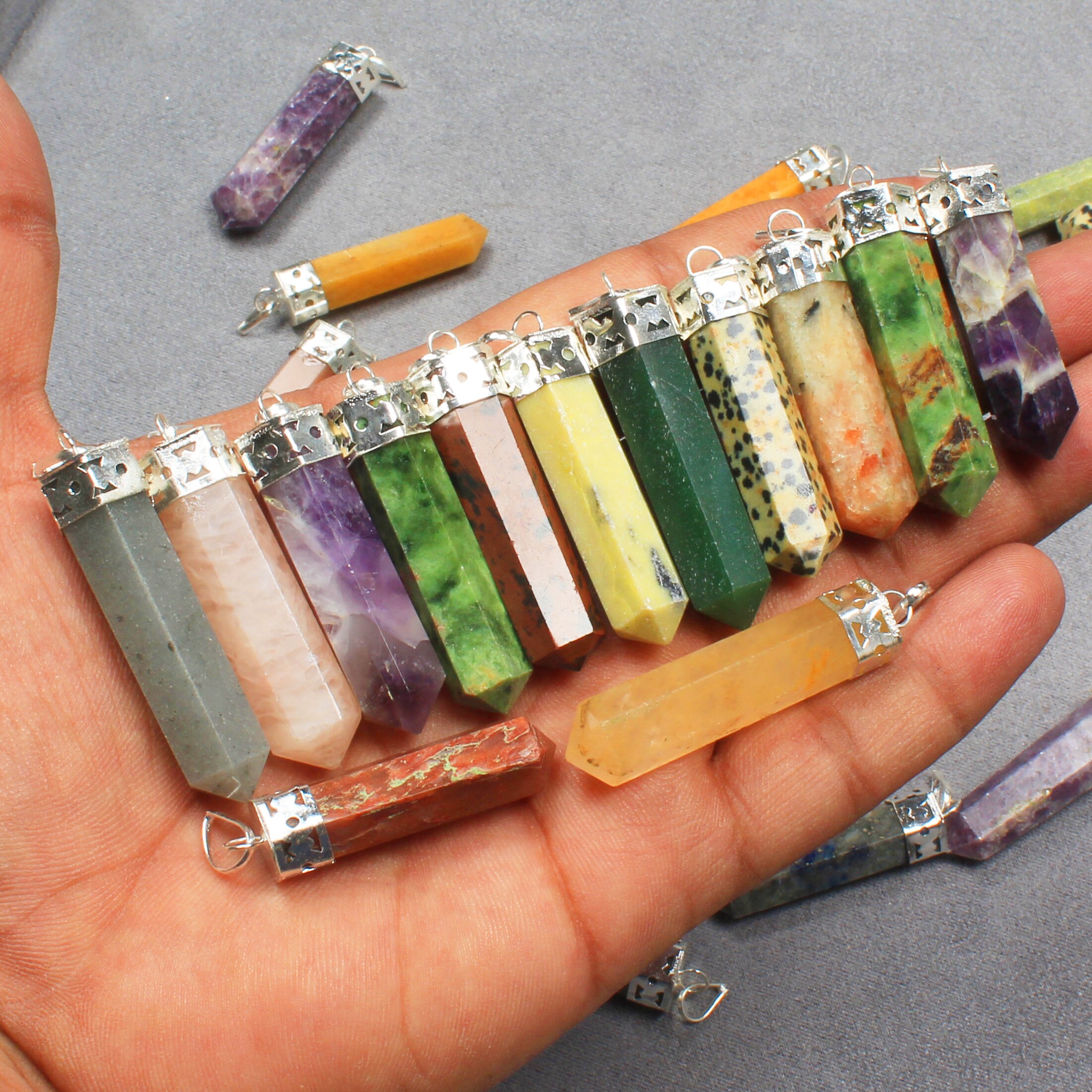 Natural Crystal Pointed Pendant Women Gemstone Necklace Crystal