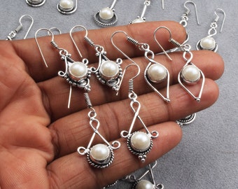 Pearl Crystal  Earrings Silver Overlay Earrings, Hippie Earring, Handmade Designer Earrings, Bohemian Teardrop Crystal Earrings Jewelry