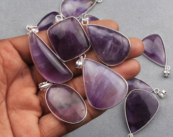 Natural Amethyst Necklace Pendant, Silver Overlay Bezel Pendant, Natural Gemstone Women Jewelry