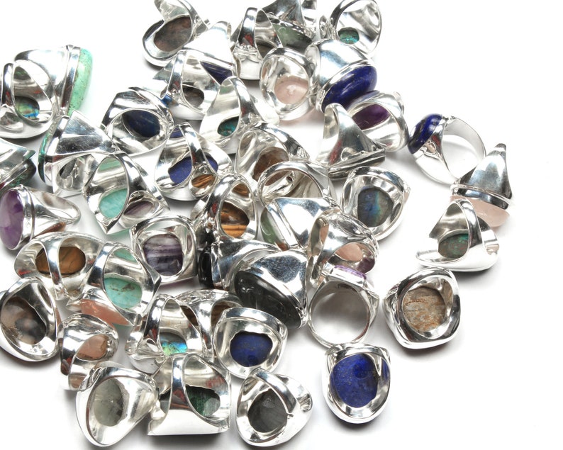 Assorted Crystal Handmade Men's Rings, Vintage Style Gemstone Rings, Wholesale Lot Rings Jewelry For Bulk Sale image 7