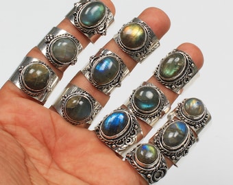 Wholesale Ring Labradorite Gemstone, Labradorite Crystal Rings, Silver Overlay Women Ring's, Handmade Ring, Hippie Ring, Vintage Rings