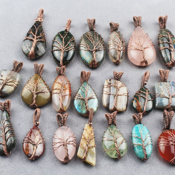 Designer Tree Pendants, Copper Wire Wrapped Labradorite Pendants Necklace, Handmade Copper Wire Wrapping Pendants Necklace Jewelry