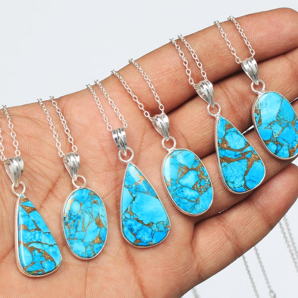 Natural Copper Turquoise Gemstone Handmade Pendant Necklace For Women, Copper Turquoise Crystal Pendants Jewelry, Wholesale Lot Pendants