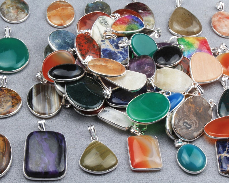 Assorted Crystal Bezel Necklace Pendant Jewelry, Silver Overlay Handmade Pendant, Hippie Crystal Pendants, Women Crystal Pendant Jewelry image 6