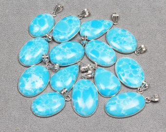 Synthetic Larimar Crystal Pendant Necklace, Silver Overlay Bezel Pendant, Larimar Gemstone Pendant For Women, Wholesale Pendant Jewelry