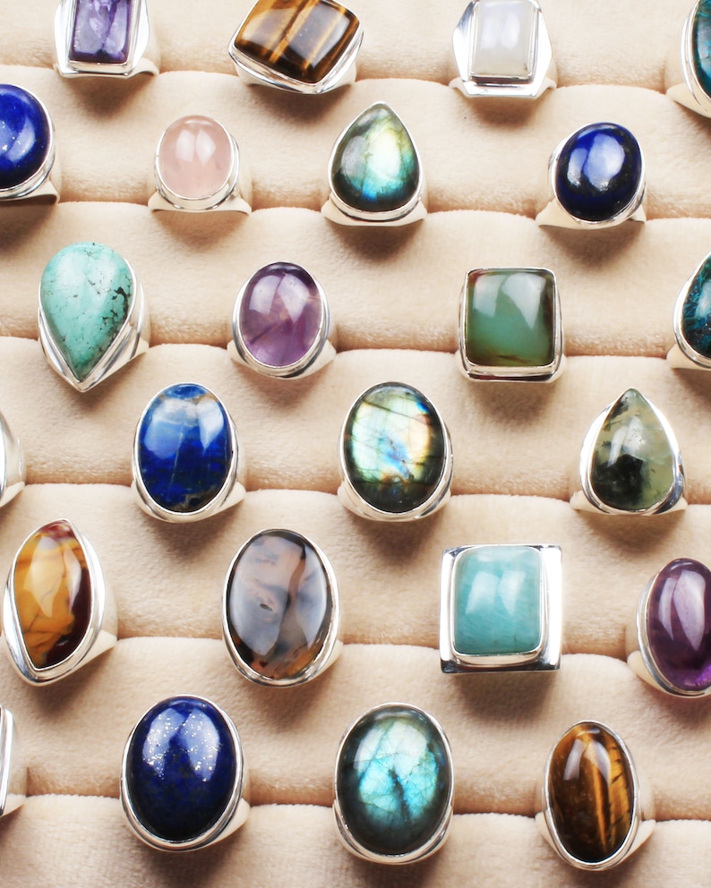 Assorted Crystal Handmade Men's Rings, Vintage Style Gemstone Rings, Wholesale Lot Rings Jewelry For Bulk Sale image 2