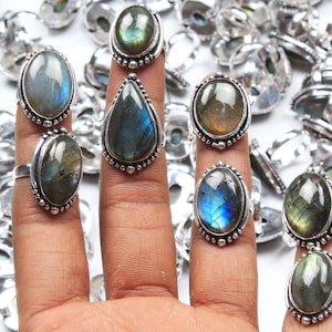 Handgefertigter Labradorit Boho Ring: Silber Overlay Kristall Ring Boho Ring, Geschenk Schmuck