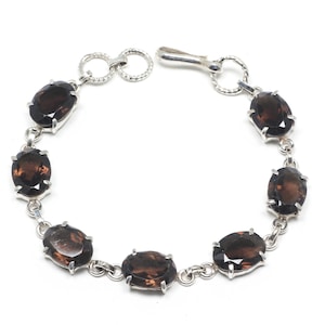 Smoky Quartz Crystal Solid 925 Sterling Silver Handmade Bracelet Jewelry, Silver Bracelet For Women